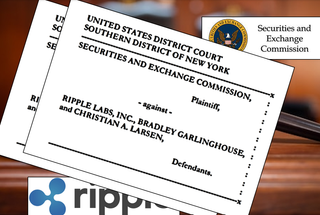 Ripple and SEC logos are seen behind the court case documents