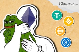 Pepe, Ethereum logo, USDT logo, BUSD logo, DAI logo, USDC log