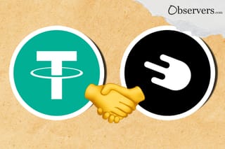 Tether logo, Strike logo, handshake emoj