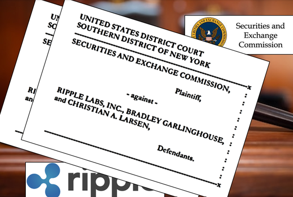 Ripple and SEC logos are seen behind the court case documents