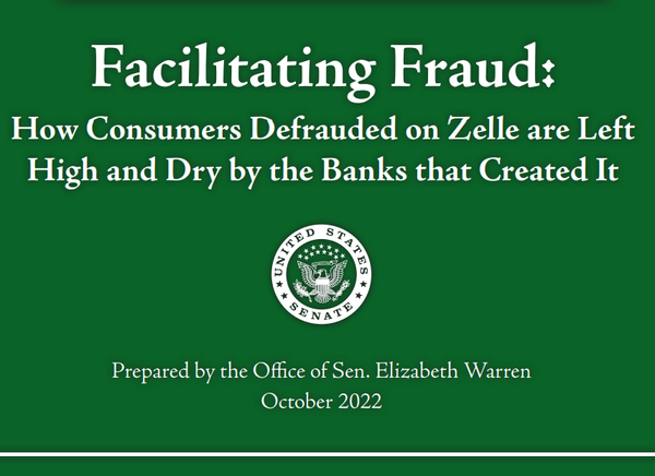 US Senator Warren report on Zelle fraud