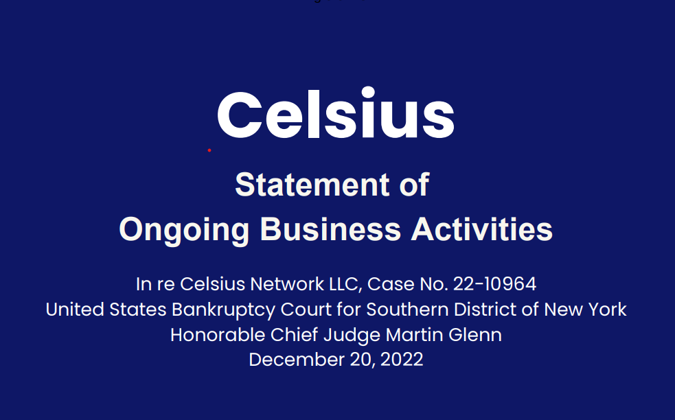 Celsius Bankruptcy presentation December 2022