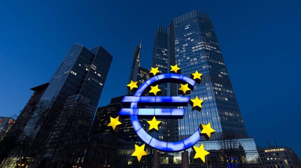 EU euro logo with skyscrapers