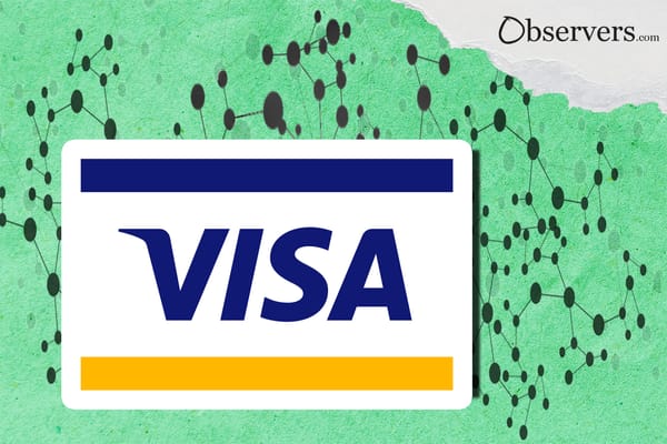 Visa logo on the background of blockchain