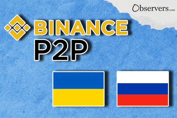Binance P2P logo with Russian and Ukrainian flags