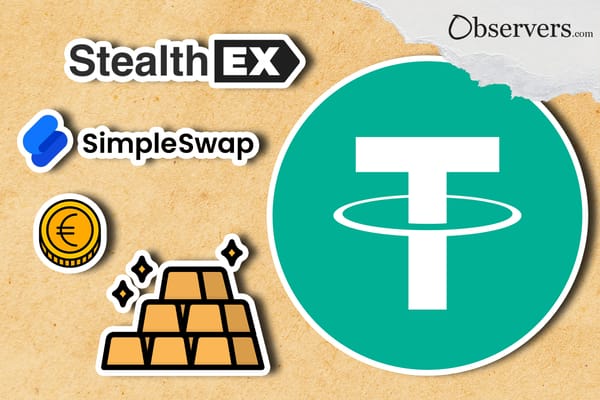 Tether, StealthEX and SimpleSwap logo.